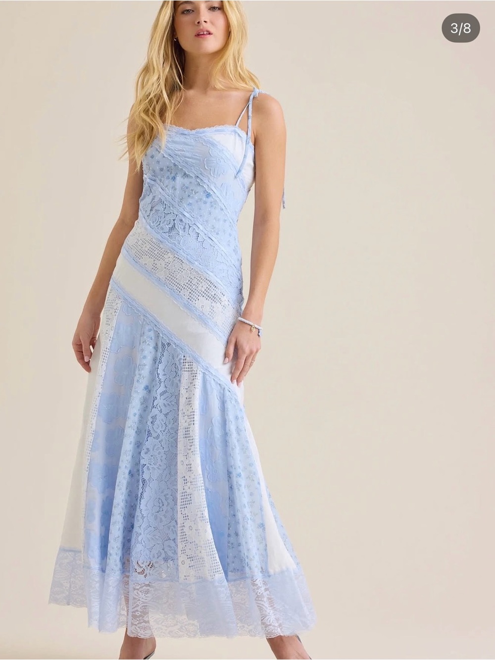 Altar'd State Pale Blue Lace Maxi Dress with White Insets